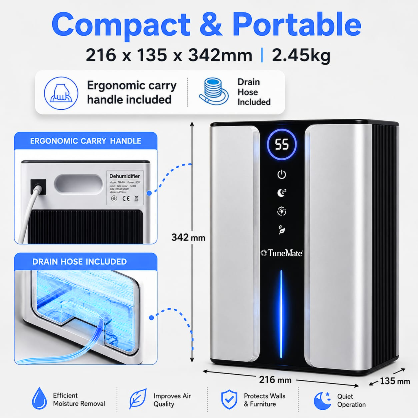 TuneMate® Air Pro 3000mL Dehumidifier & Air Purifier