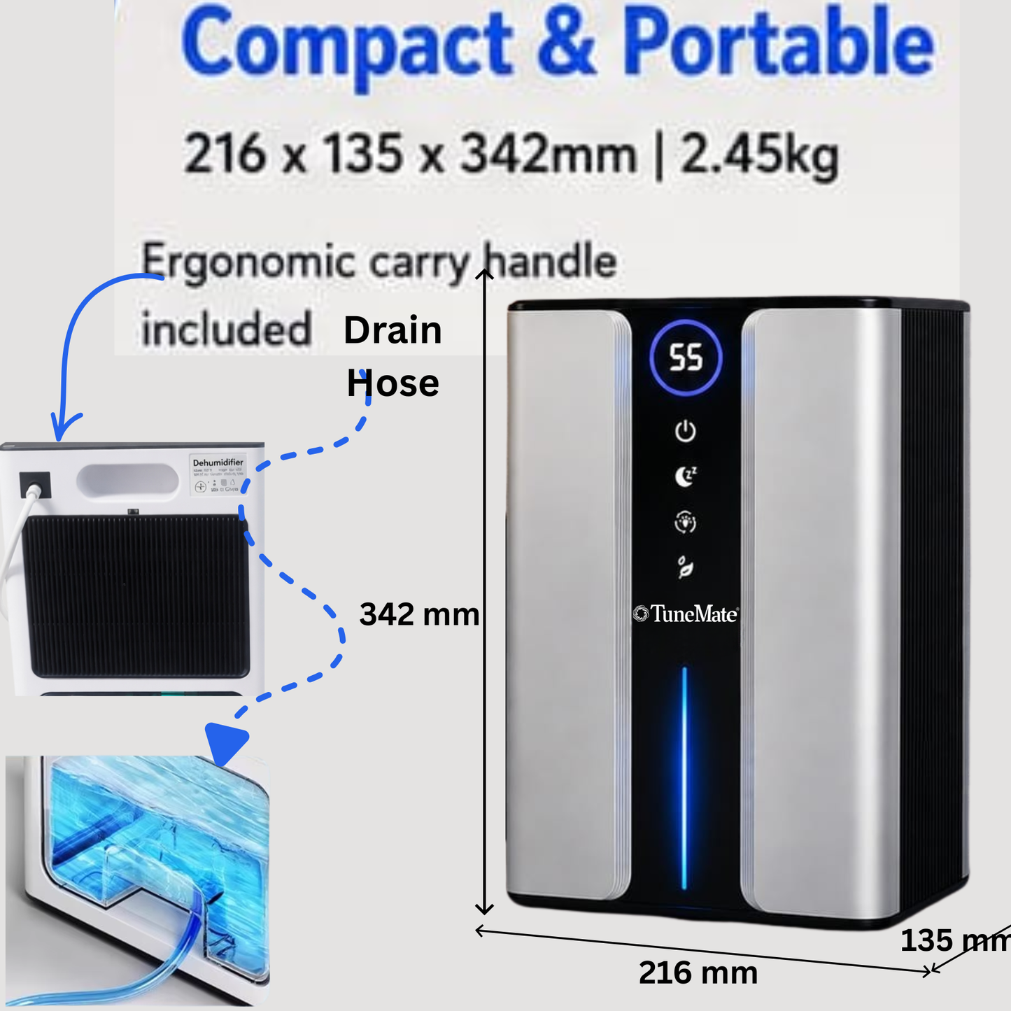 TUNEMATE® 3000ml Dehumidifier | AU Plug | 970 sq ft Coverage